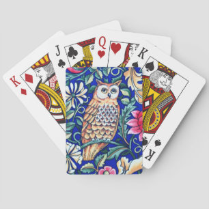William Morris Owl Tapestry, Beige and Cobalt Blue Playing Cards