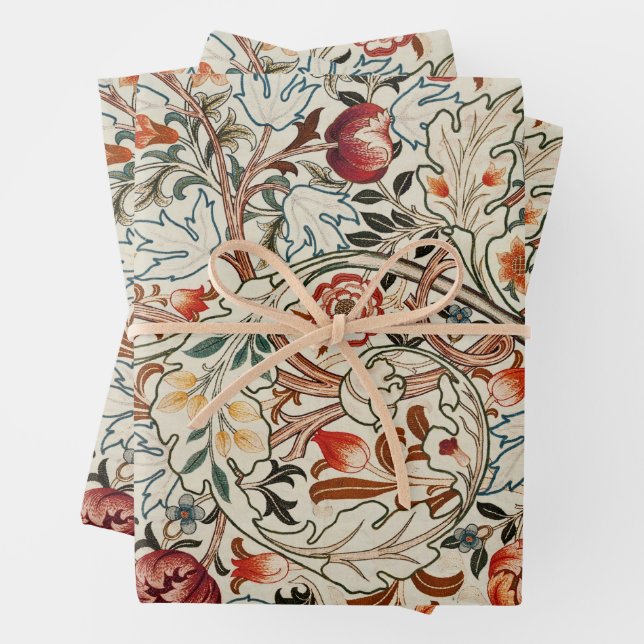 William Morris papier d'emballage floral coloré (En situation)