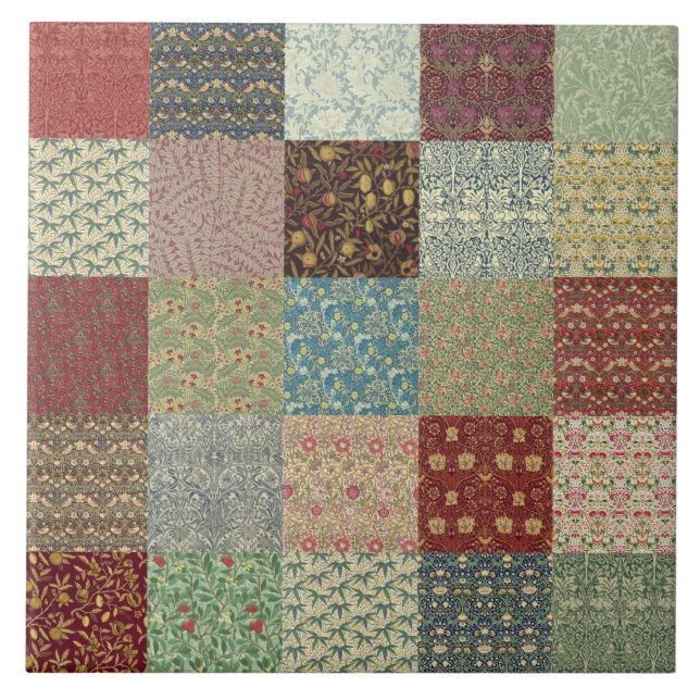 William Morris Patchwork Quilt Ceramics Tile (Front)