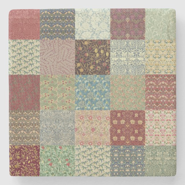 William Morris Patchwork Quilt Stoneware Stone Coaster (Front)