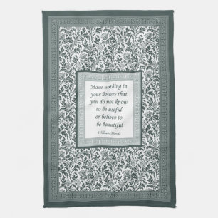 William Morris Pattern and Quotation Elegant Green Kitchen Towel