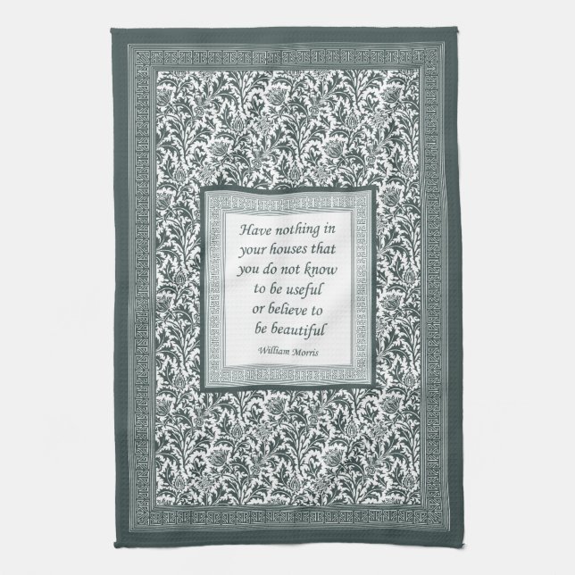 William Morris Pattern and Quotation Elegant Green Kitchen Towel (Vertical)