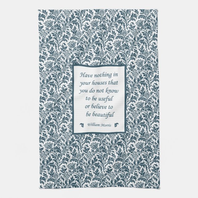 William Morris Pattern and Quotation Elegant Green Kitchen Towel (Vertical)