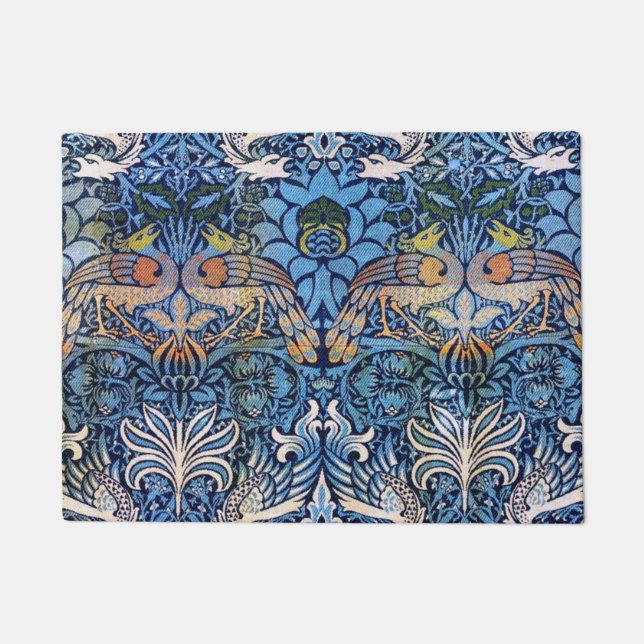 William Morris Peacock And Dragon Blue Pattern Doormat (Front)