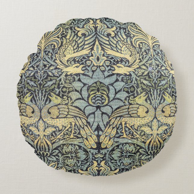 William Morris Peacock and Dragon Round Pillow (Front)