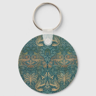 William Morris Peacock and Dragon Textile Design Keychain