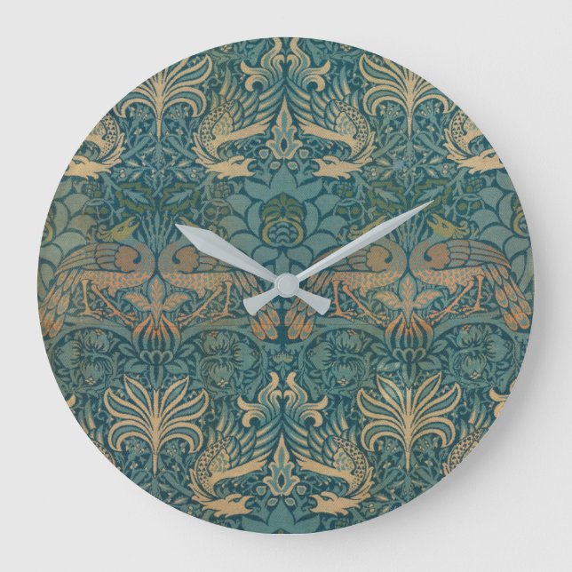 William Morris Peacock and Dragon Textile Design Large Clock (Front)