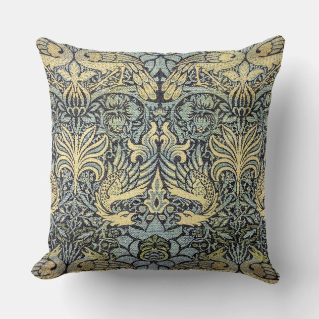 William Morris Peacock and Dragon Throw Pillow (Front)