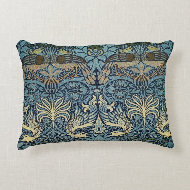 William Morris Peacock and Dragon Woven Design Accent Pillow (Front)