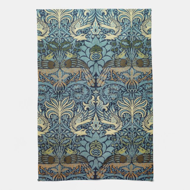 William Morris Peacock and Dragon Woven Design Kitchen Towel (Vertical)