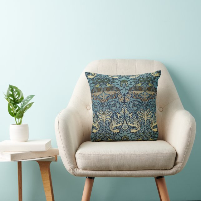 William Morris Peacock and Dragon Woven Design Throw Pillow (Chair)