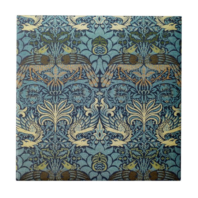 William Morris Peacock and Dragon Woven Design Tile (Front)