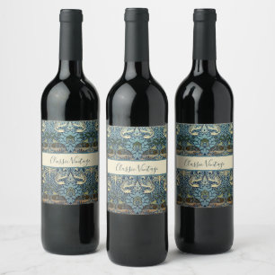 William Morris Peacock and Dragon Woven Design Wine Label