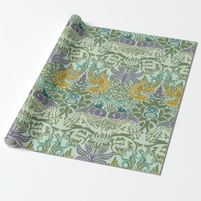 William Morris Peacock and Dragon Wrapping Paper (Unrolled)