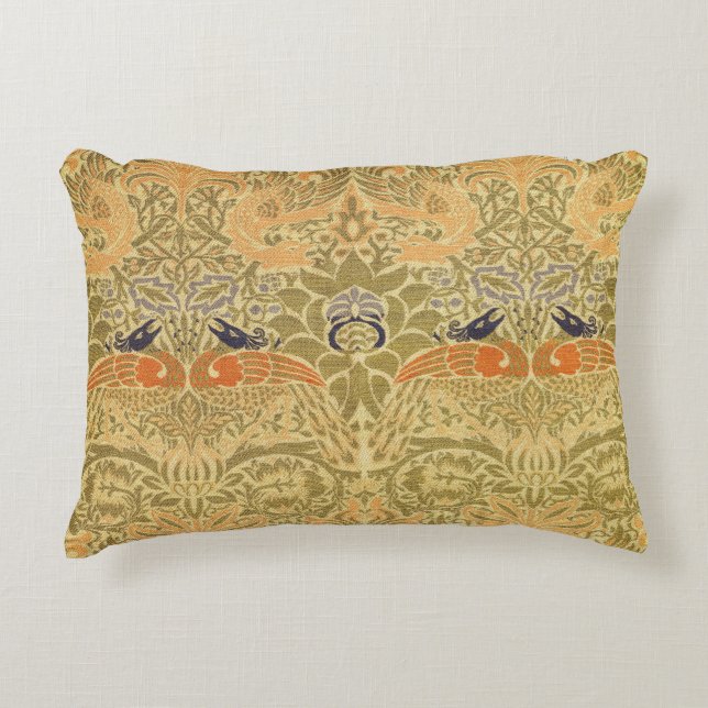 William Morris Peacock & Dragon Arts & Crafts Accent Pillow (Front)