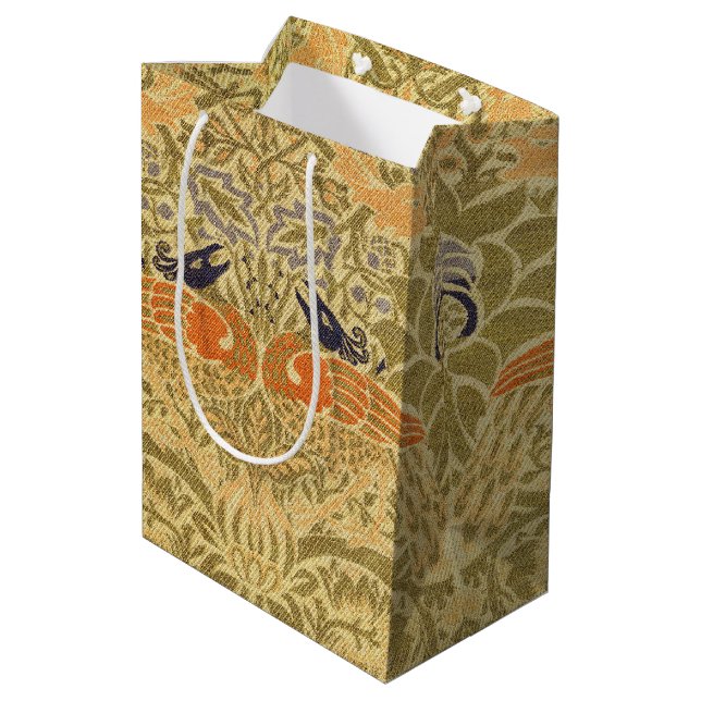 William Morris Peacock & Dragon Arts & Crafts Medium Gift Bag (Back Angled)