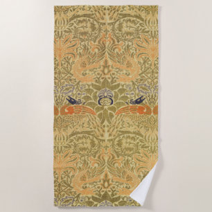 William Morris Peacock Dragon Vintage Arts Crafts Beach Towel
