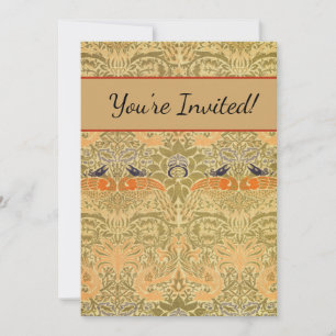 William Morris Peacock Dragon Vintage Arts Crafts Invitation