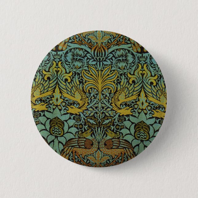 William Morris Peacock Dragon Wallpaper  2 Inch Round Button (Front)
