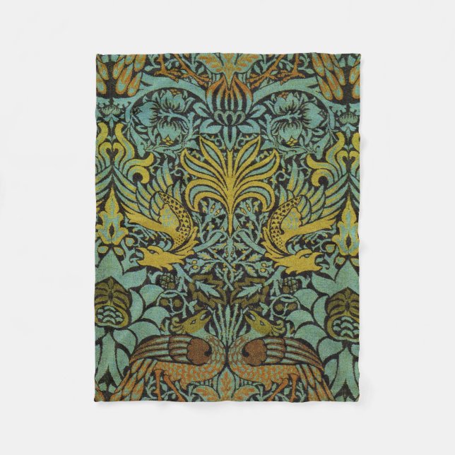 William Morris Peacock Dragon Wallpaper  Fleece Blanket (Front)