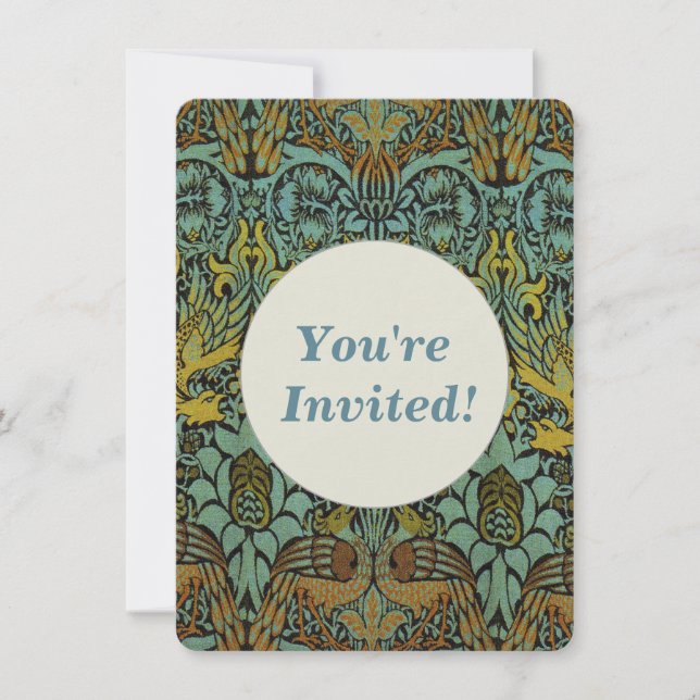 William Morris Peacock Dragon Wallpaper  Invitation (Front)