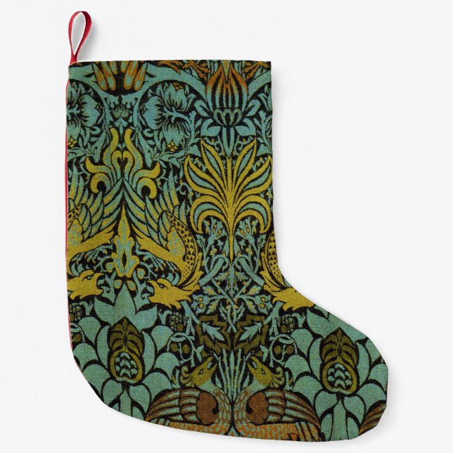 William Morris Peacock Dragon Wallpaper  Small Christmas Stocking (Front)