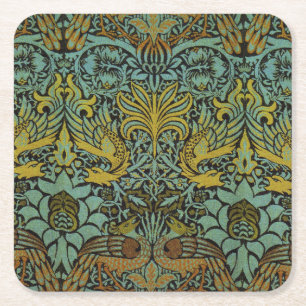 William Morris Peacock Dragon Wallpaper Square Paper Coaster