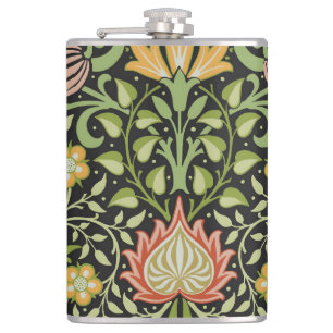 William Morris Persian Black Floral Tile Art Hip Flask