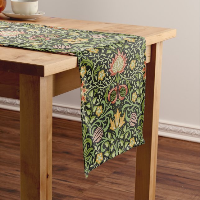 William Morris Persian Black Floral Tile Art Long Table Runner (In Situ)