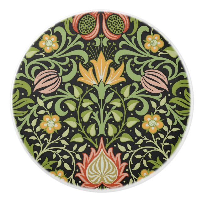 William Morris Persian Floral Botanical Design Ceramic Knob (Front)