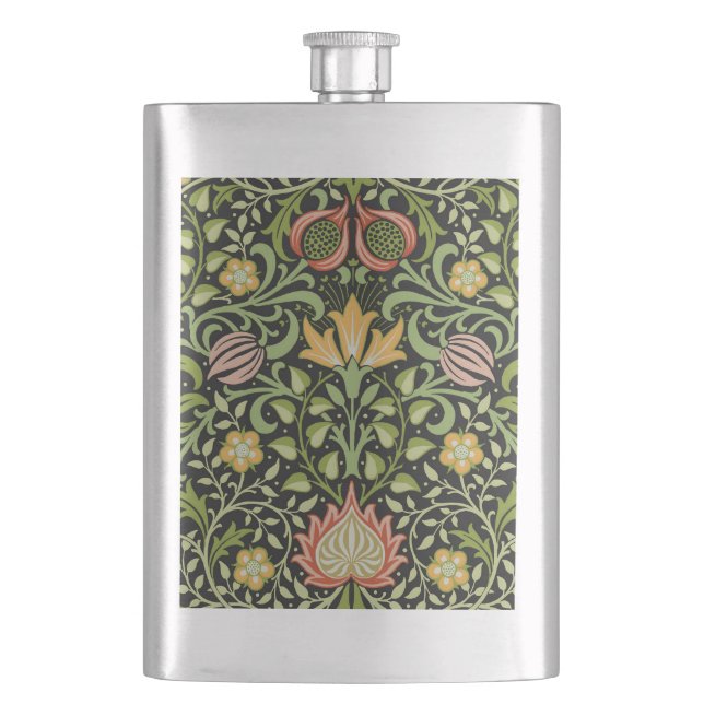 William Morris Persian Floral Botanical Design Hip Flask (Front)