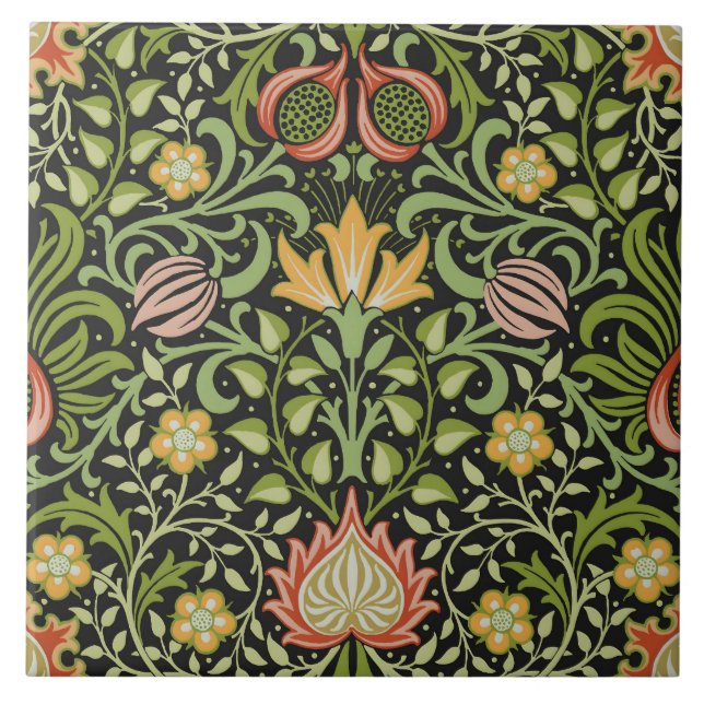 William Morris Persian Floral Botanical Design Tile (Front)
