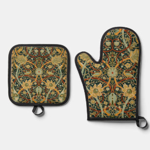 William Morris Persian Oriental Carpet Art Oven Mitt & Pot Holder Set
