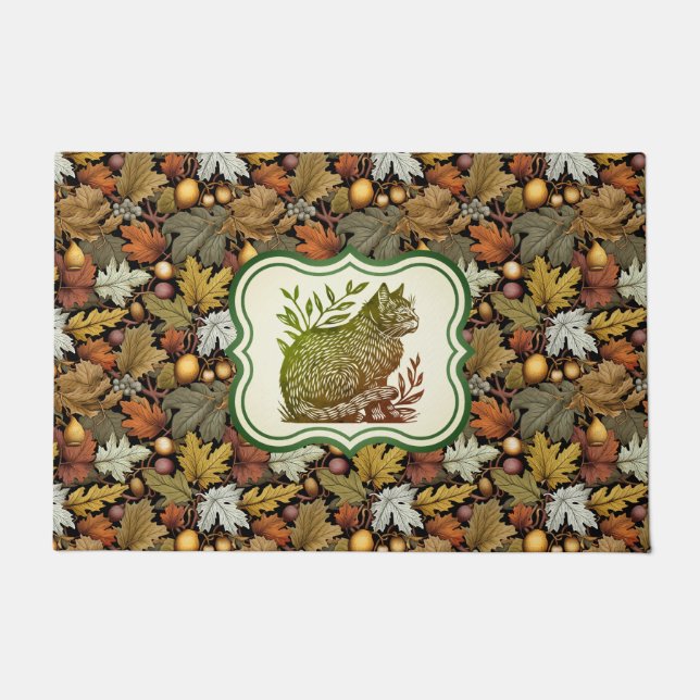 William Morris Personalized Autumn Leaves with Cat Doormat (Front)