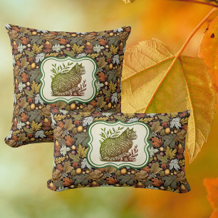 William Morris Personalized Autumn Leaves with Cat Throw Pillow