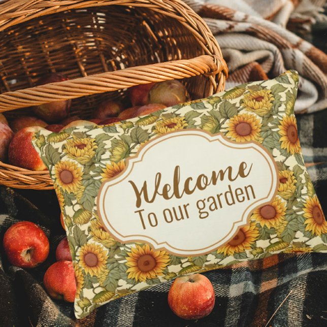 William Morris Personalized Autumn Sunflower Patio Accent Pillow (The garden is beautiful in the fall!)