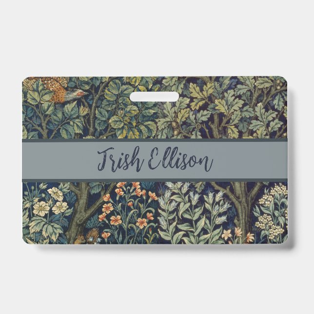 William Morris Pheasant Bird Tree Botanical Badge (Front)