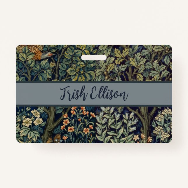 William Morris Pheasant Bird Tree Botanical Badge (Front)