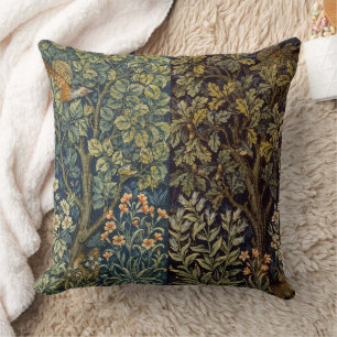 William Morris Pheasant Bird Tree Flower Throw Pillow