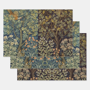 William Morris Pheasant Bird Tree Flower Woodland Wrapping Paper Sheet