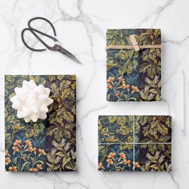 William Morris Pheasant Bird Tree Flower Wrapping Paper Sheet (Front)