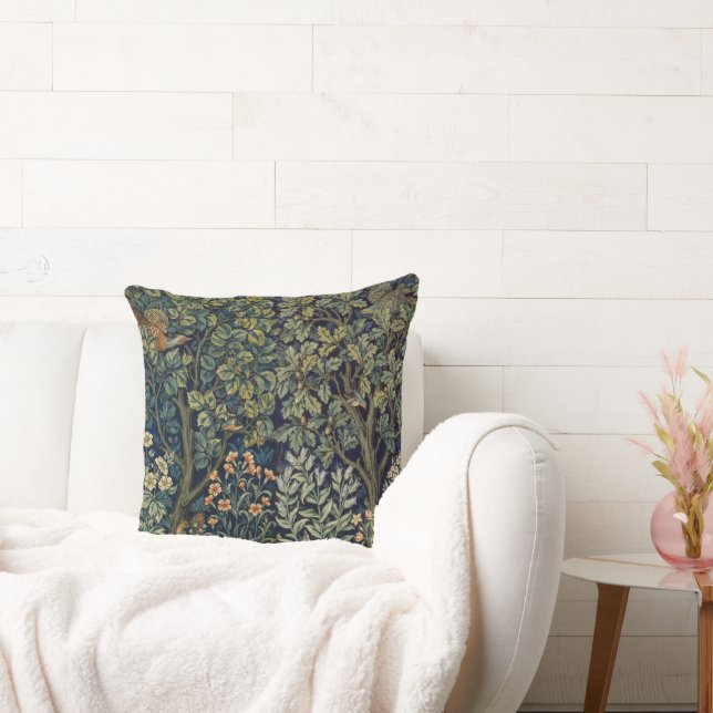William Morris Pheasant Bird Tree Woodland Throw Pillow (Couch)