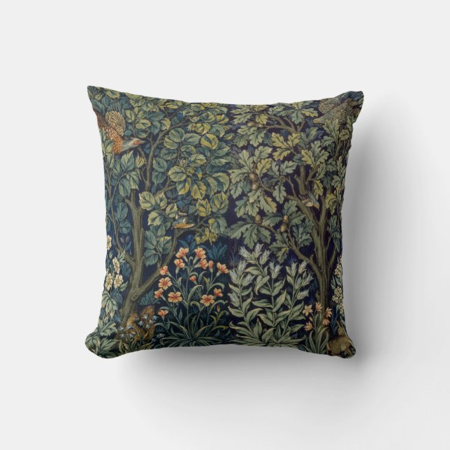 William Morris Pheasant Bird Tree Woodland Throw Pillow (Front)
