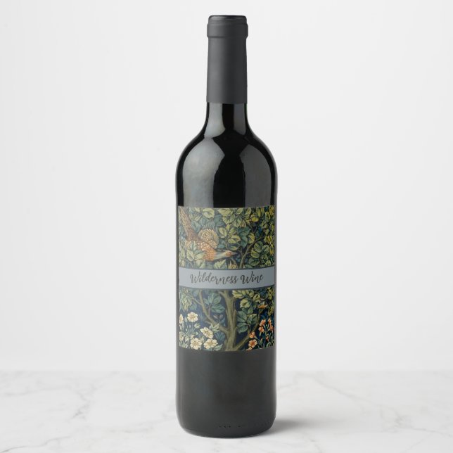 William Morris Pheasant Bird Tree Woodland Wine Label (Front)
