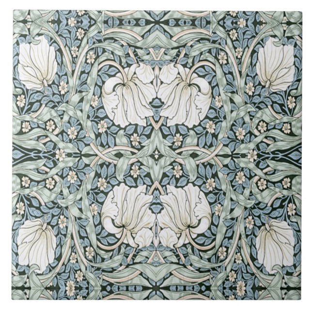 William Morris Pimpernel Blue Intricate Pattern  Tile (Front)