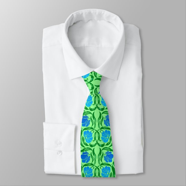 William Morris Pimpernel, Blue & Lime Green Tie (Tied)