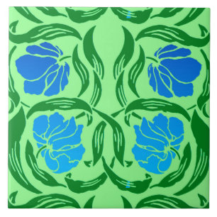William Morris Pimpernel, Blue & Lime Green Tile