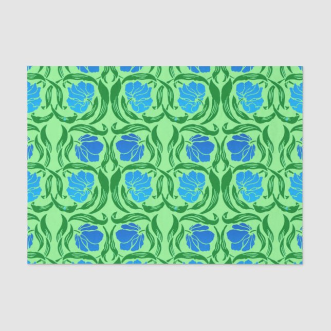William Morris Pimpernel, Blue & Lime Green Tissue Paper (Front)