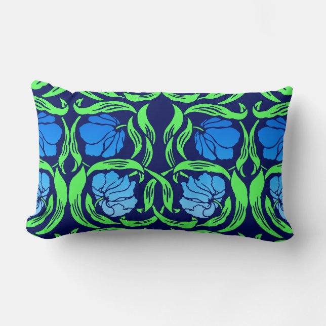 William Morris Pimpernel, Cobalt Blue and Green Lumbar Pillow (Front)