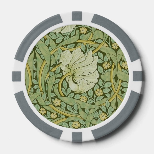 William Morris Pimpernel Floral Blue Wallpaper Poker Chips (Front)
